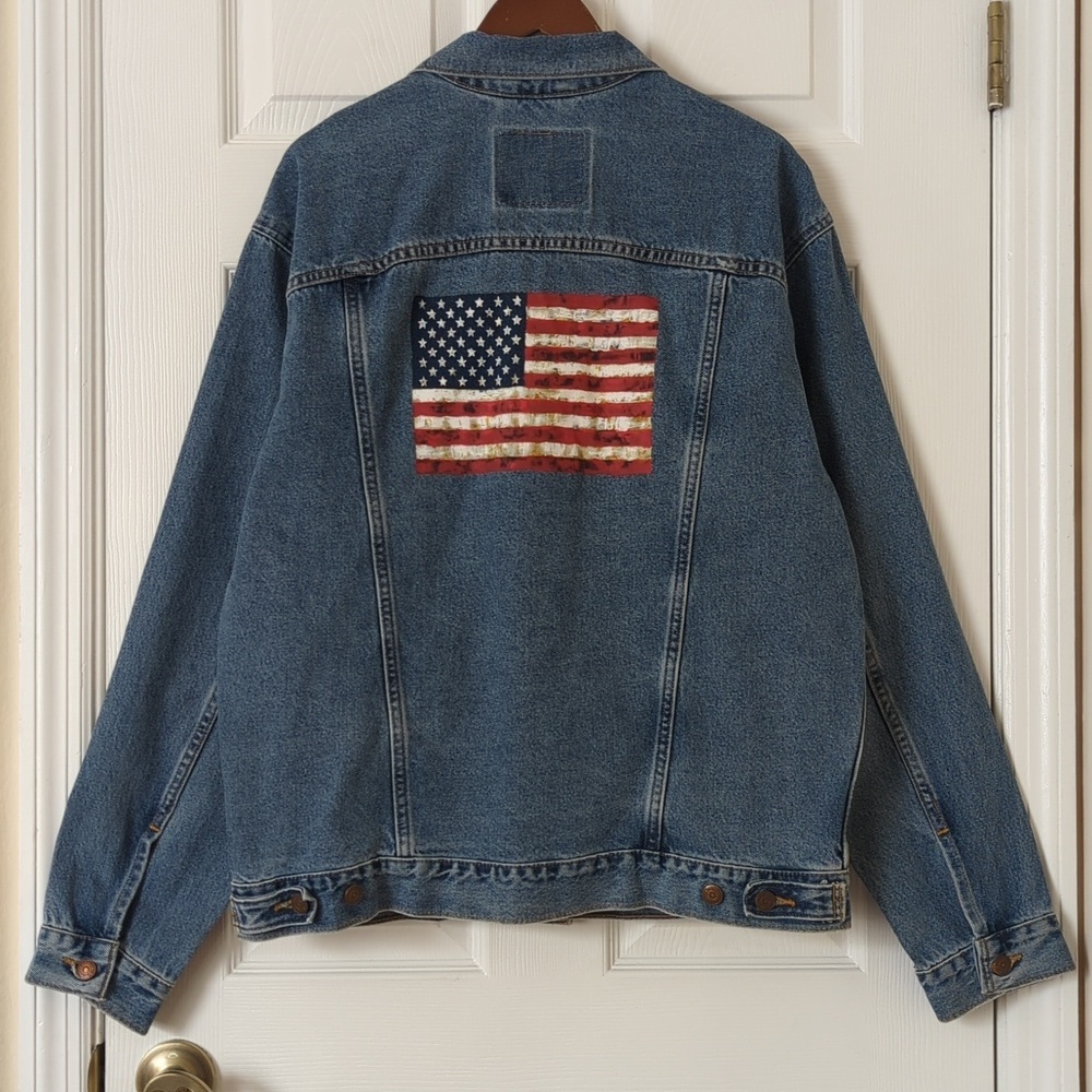 Levi's 2001 Vintage Deadstock USA American Flag Graphic Relaxed Trucker Jacket L - Picture 13 of 16